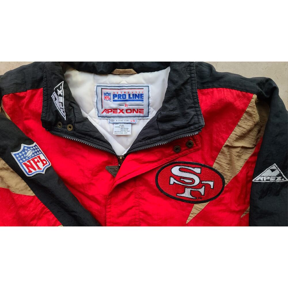 San Francisco 49ers 90s APEX puffer SHARK Tooth jacket XL red black NFL Pro vtg - Picture 5 of 8
